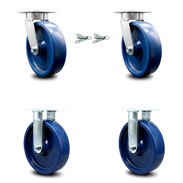 8 Inch Kingpinless Solid Poly Wheel Caster Swivel Locks 2 Rigid SCC, 2PK